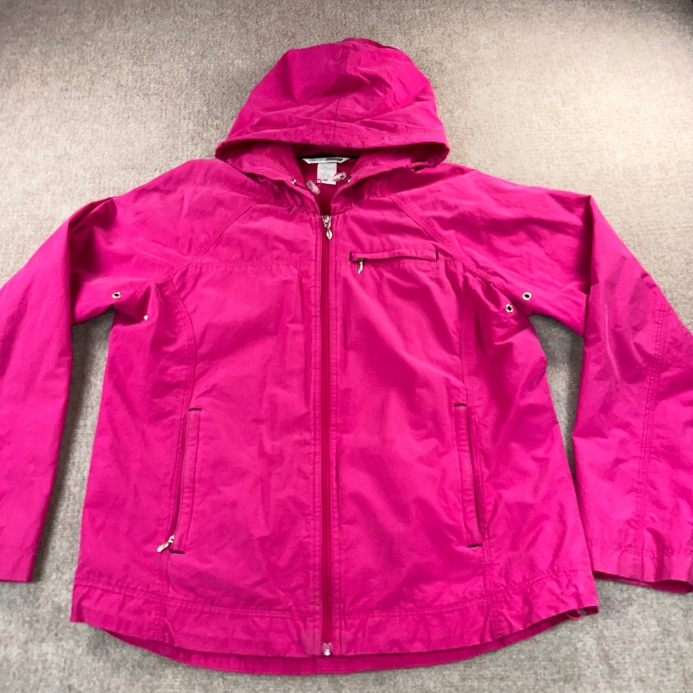 Jockey Sport Hot Pink Lightweight Hooded Windbreaker Jacket Mesh Lined Womens M